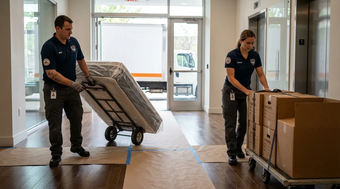 Professional apartment movers loading elevator in Brooksville, FL